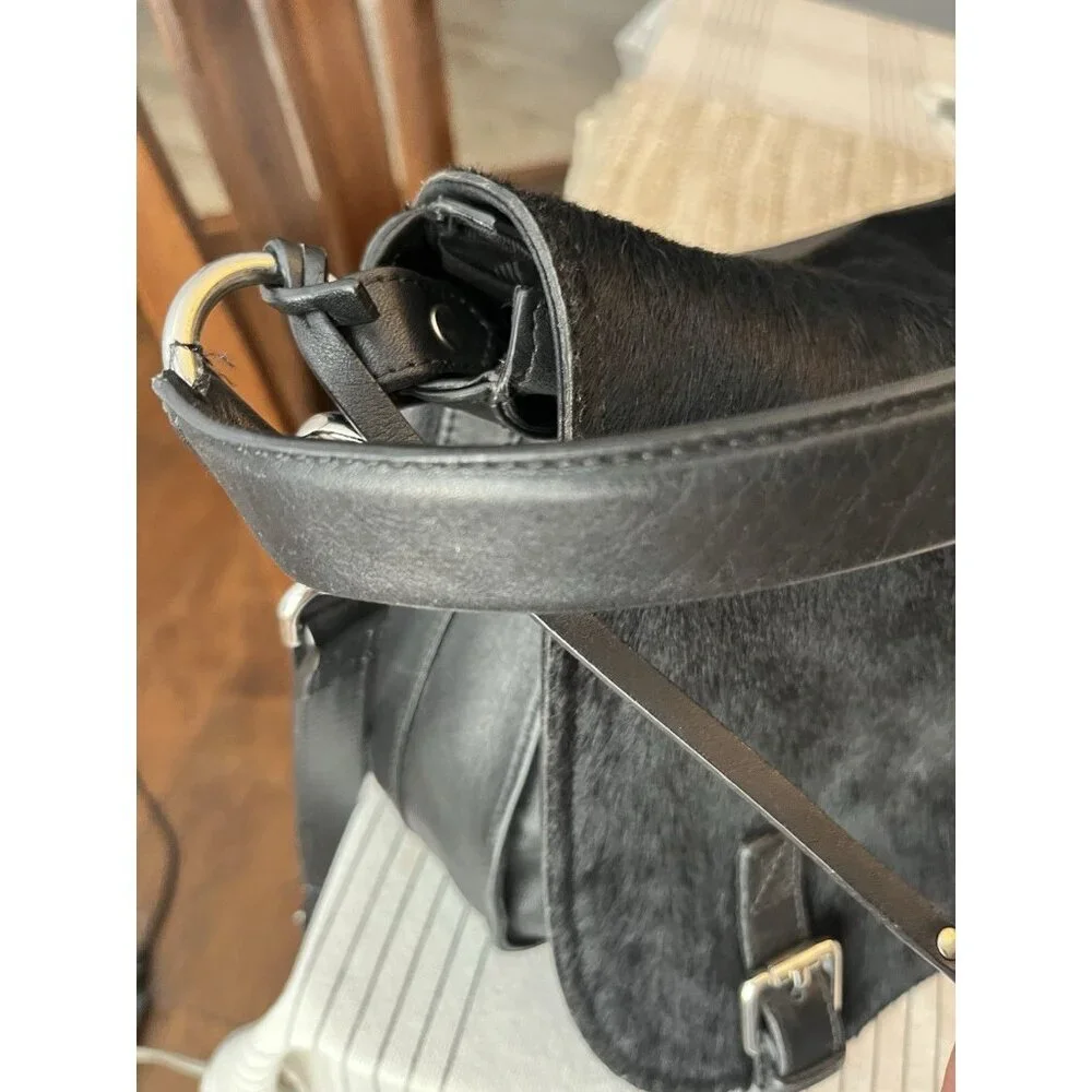 Black Faux Fur Saddle Shoulder Bag - Picture 4 of 15